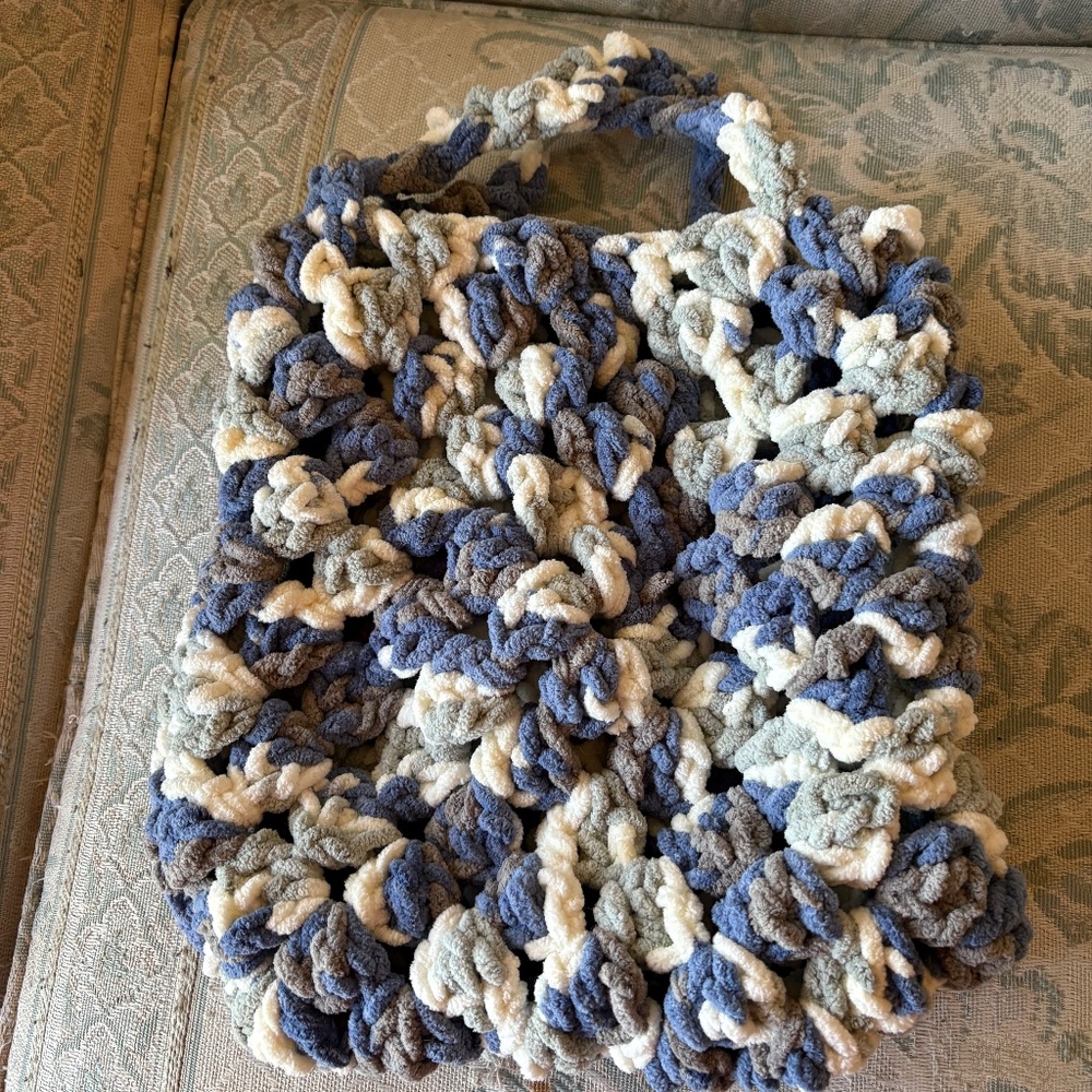 New Crochet mini hand bag blue n white